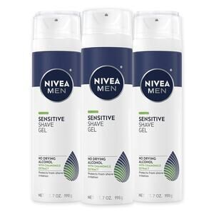 4 NEW NIVEA MENS Sensitive Shave Gel Foam Beard Hair Care Can Pack 7 Ounces